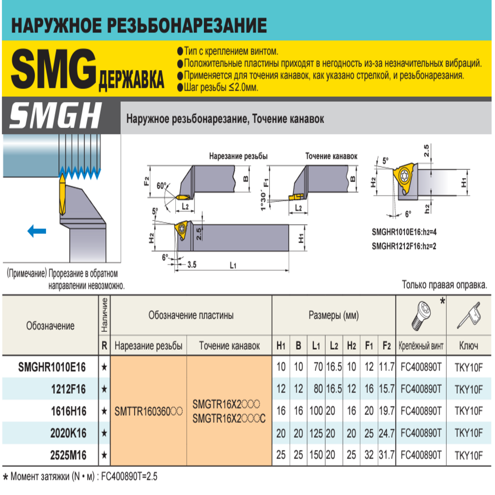 Державка резьбовая SMGHR 2525 M16 Mitsubishi